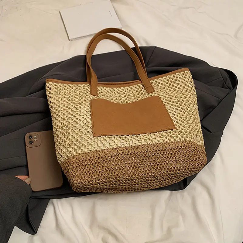Summer Beach Bag Women's Tote Bags Knit Purses Raffia Woven Large Shopping Bag Ladies Straw Shoulder Crochet Handbags
