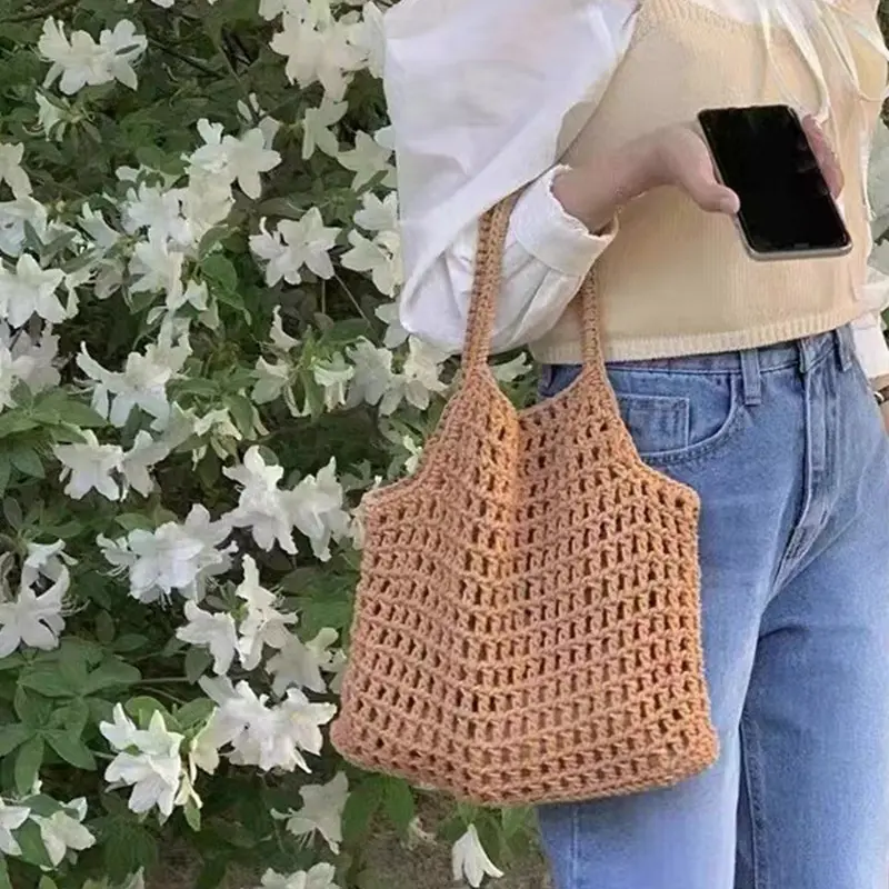 Fashion Women Hollow Woven Shoulder Bags Large Capacity Crochet Bag Knitting Handbags Eco Female Shopping Tote