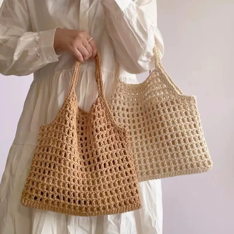 Fashion Women Hollow Woven Shoulder Bags Large Capacity Crochet Bag Knitting Handbags Eco Female Shopping Tote