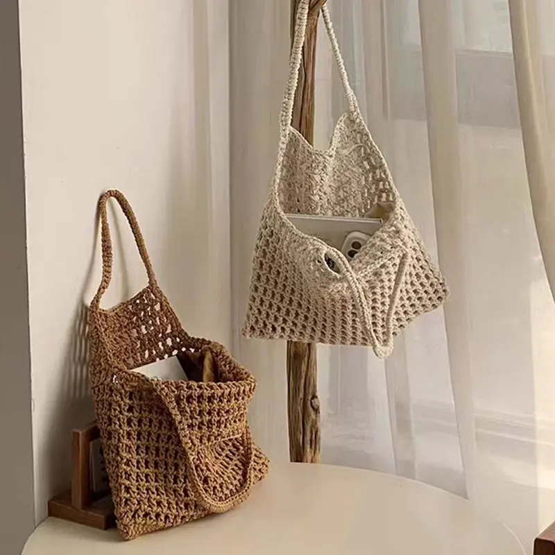 Fashion Women Hollow Woven Shoulder Bags Large Capacity Crochet Bag Knitting Handbags Eco Female Shopping Tote
