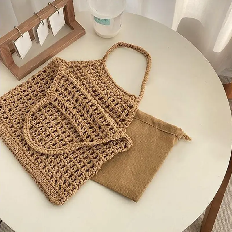 Fashion Women Hollow Woven Shoulder Bags Large Capacity Crochet Bag Knitting Handbags Eco Female Shopping Tote