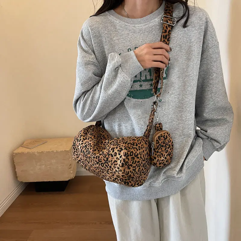 Luxury Design Shoulder Bag Fashion Women's Cotton Crossbody Bag With Mini Purse Vintage Leopard Pillow Handbags