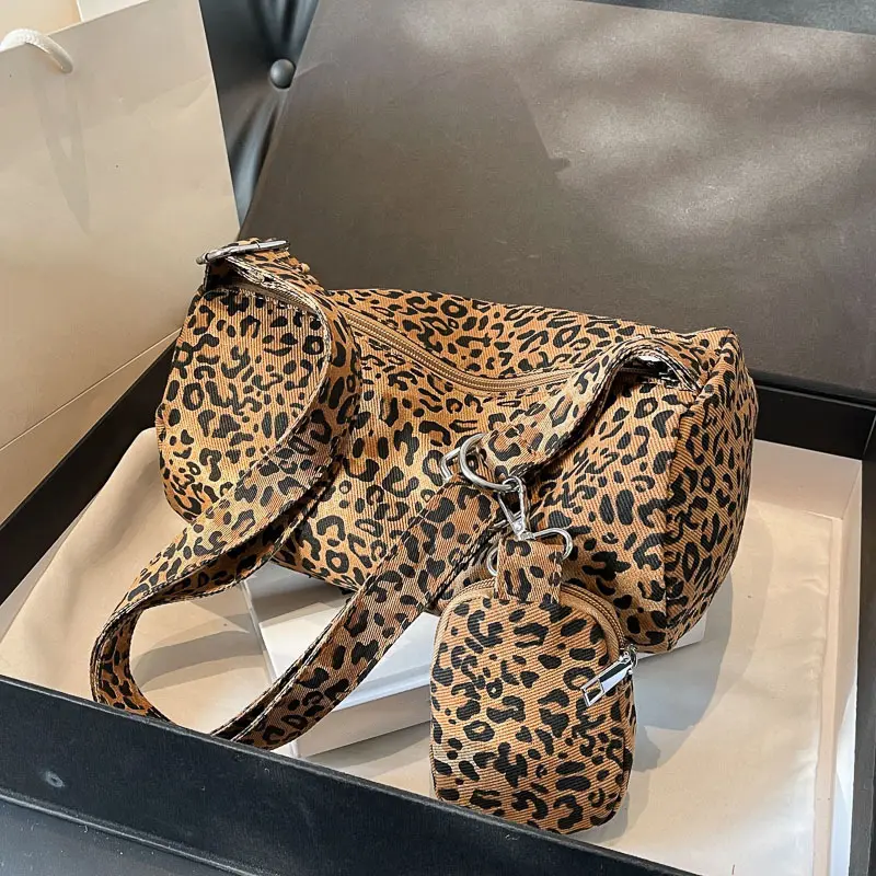 Luxury Design Shoulder Bag Fashion Women's Cotton Crossbody Bag With Mini Purse Vintage Leopard Pillow Handbags