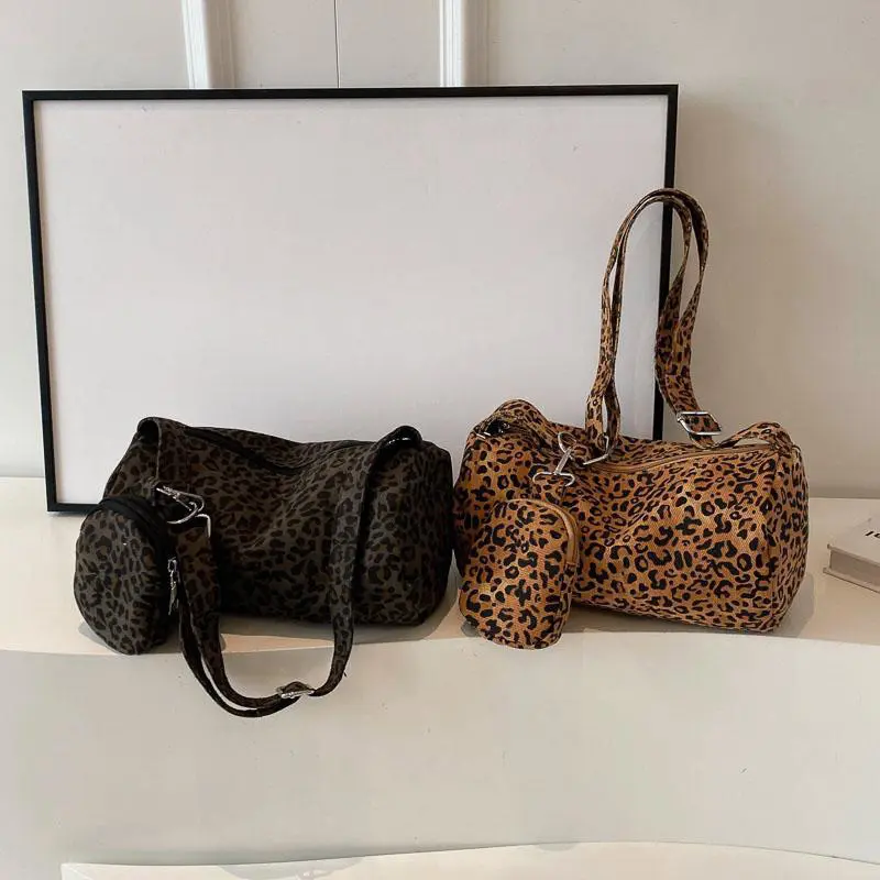 Luxury Design Shoulder Bag Fashion Women's Cotton Crossbody Bag With Mini Purse Vintage Leopard Pillow Handbags