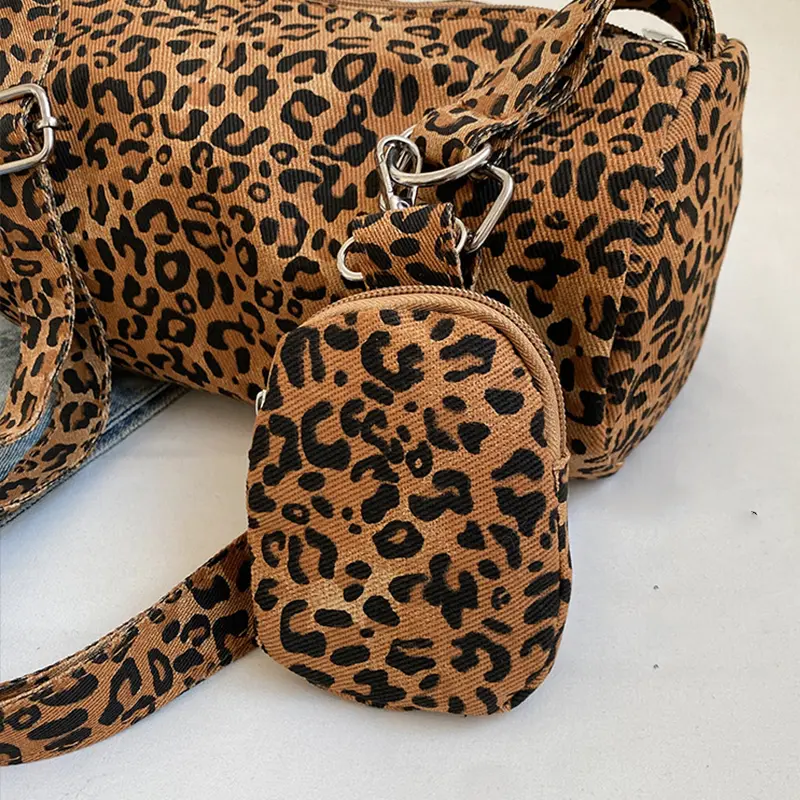 Luxury Design Shoulder Bag Fashion Women's Cotton Crossbody Bag With Mini Purse Vintage Leopard Pillow Handbags