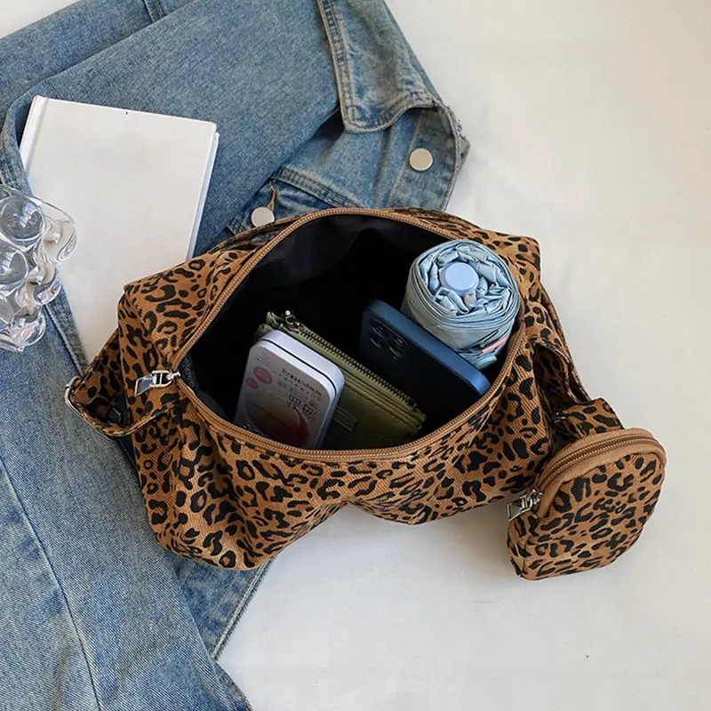 Luxury Design Shoulder Bag Fashion Women's Cotton Crossbody Bag With Mini Purse Vintage Leopard Pillow Handbags