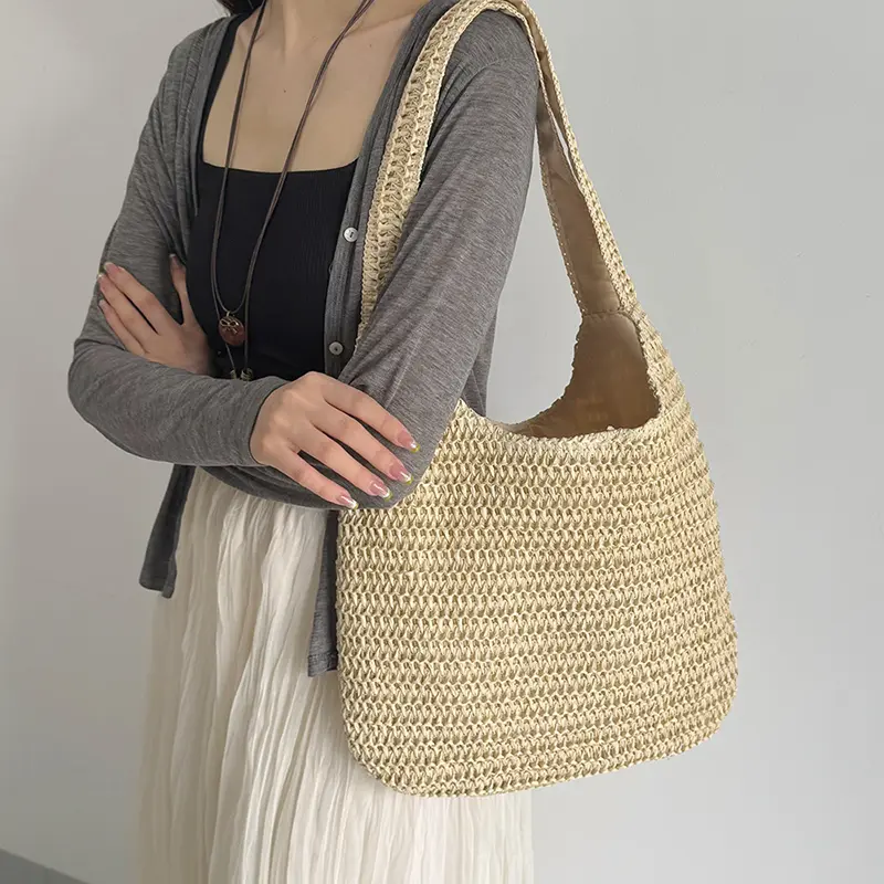 Straw Beach Bag Hobo Handbag Large Capacity Summer Shoulder Bag Casual Tote Bag for Women