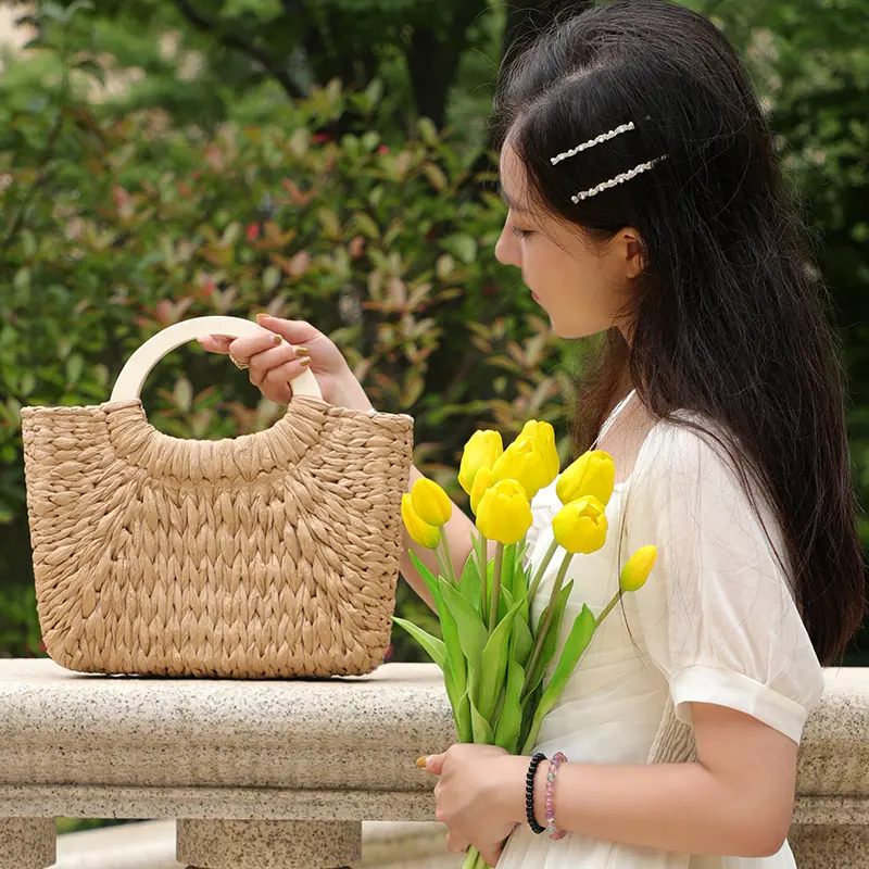 Ladies Bohemia Design Basket Shopper Totes Beach Straw Bag Summer Woven Travel Handbag For Women Large Capacity Shoulder Bags