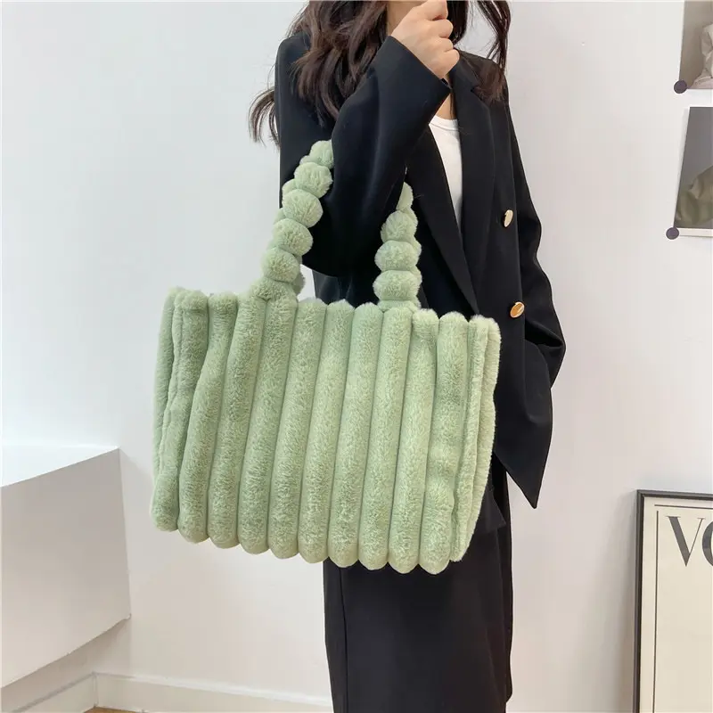 Faux Fur Shopper Tote Bag for Women Soft Furry Plush Crossbody Bags Designer Top-handle Handbags Warm Purses Bolsa Feminina