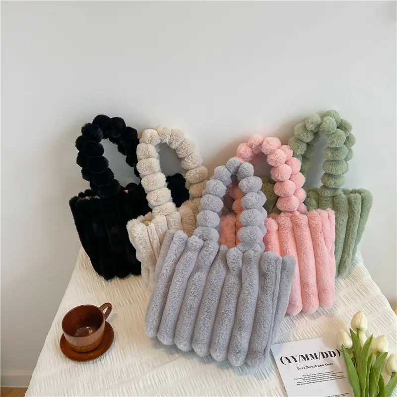 Faux Fur Shopper Tote Bag for Women Soft Furry Plush Crossbody Bags Designer Top-handle Handbags Warm Purses Bolsa Feminina