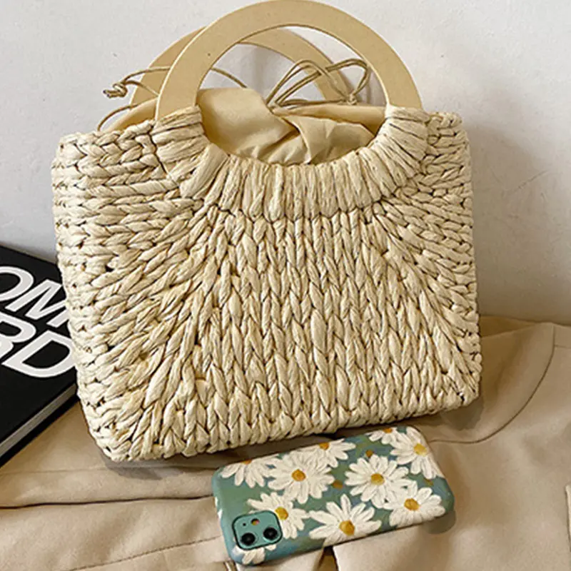 Ladies Bohemia Design Basket Shopper Totes Beach Straw Bag Summer Woven Travel Handbag For Women Large Capacity Shoulder Bags