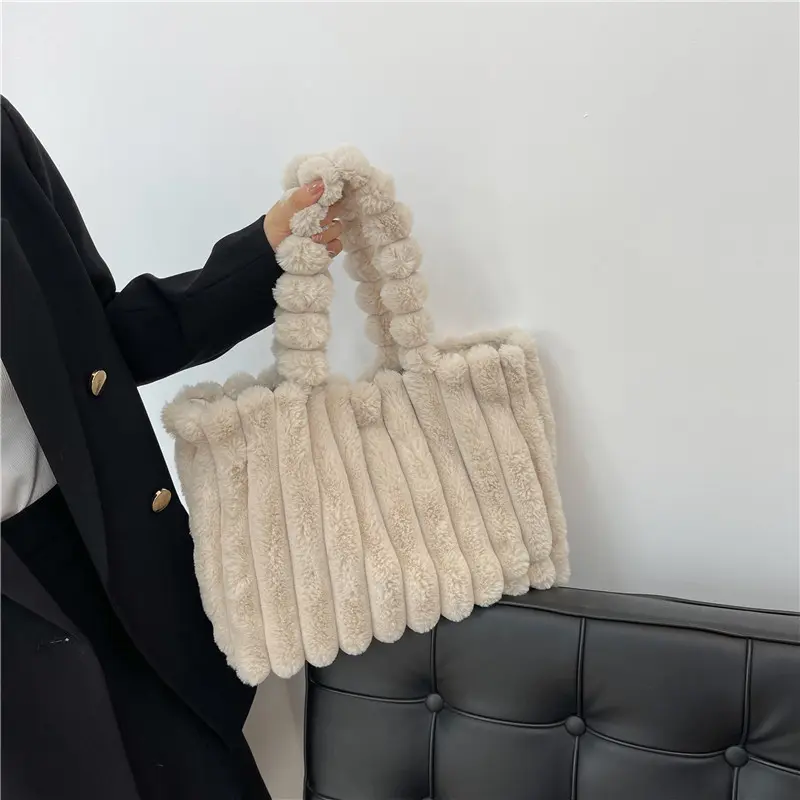 Faux Fur Shopper Tote Bag for Women Soft Furry Plush Crossbody Bags Designer Top-handle Handbags Warm Purses Bolsa Feminina