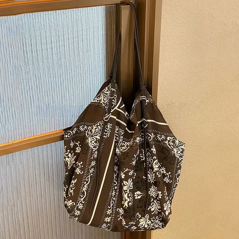Ethnic Print Pattern Nylon Shoulder Bag Versatile Stylish Lazy Tote Bag Niche Designer Large Capacity Shopping Handbags
