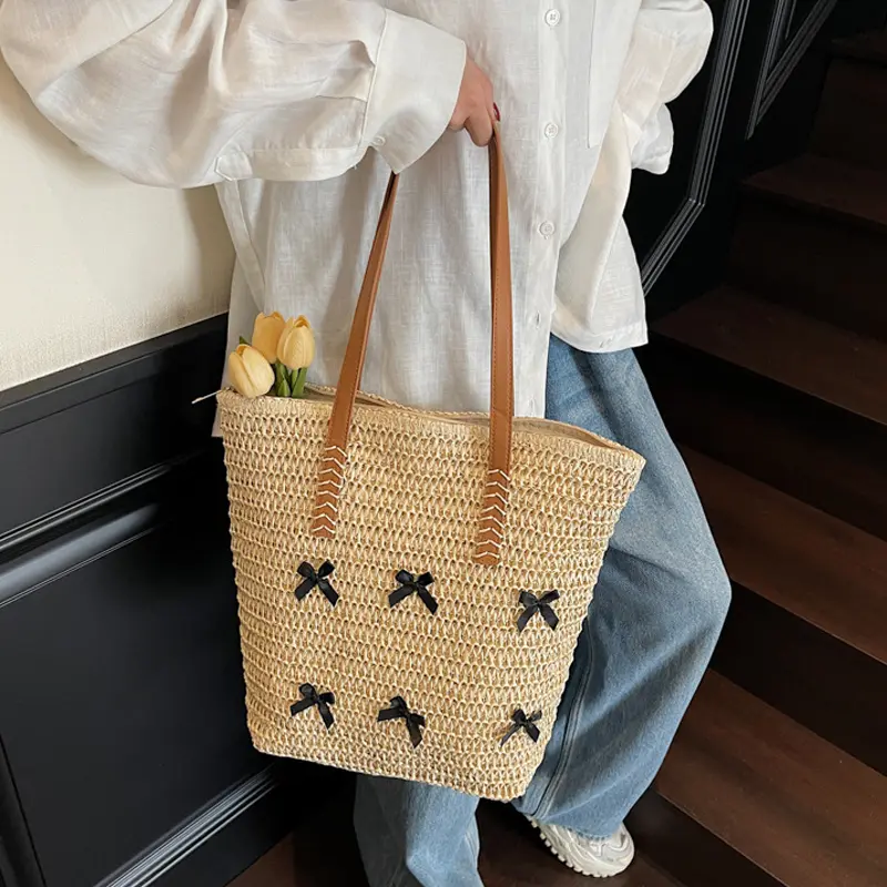 Women Handbag Summer Beach Bag Rattan Woven Handmade Knitted Straw Large Capacity Totes Bohemia Shoulder Bag