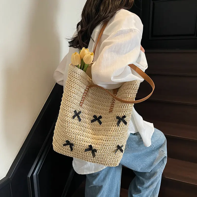 Women Handbag Summer Beach Bag Rattan Woven Handmade Knitted Straw Large Capacity Totes Bohemia Shoulder Bag