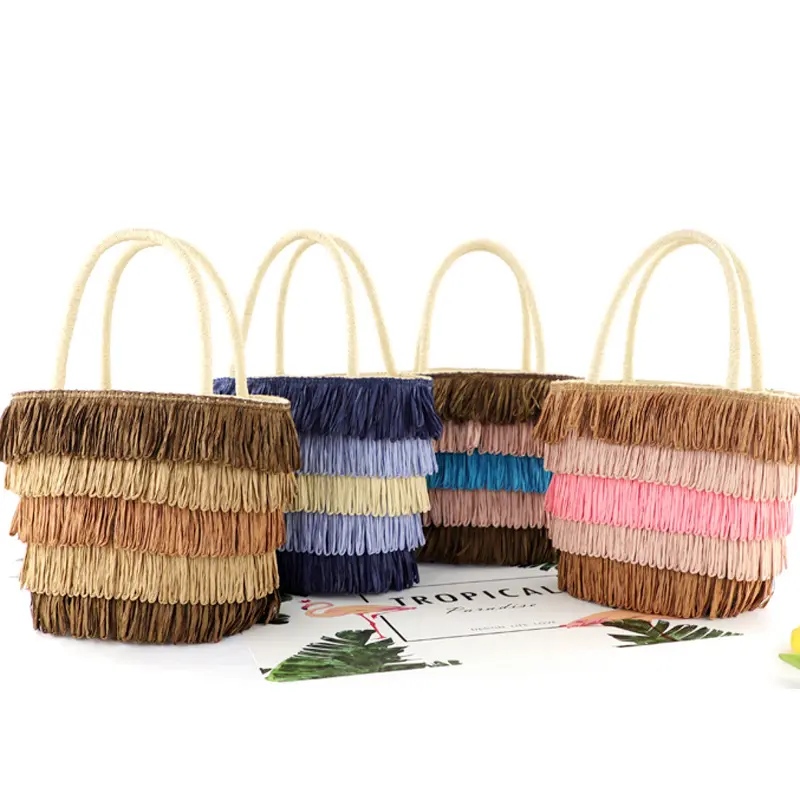 Casual Bohemia Women's Bucket Shoulder Bag Luxury Straw Woven Portable Large Capacity Handbag Summer Beach Travel Shopping Tote