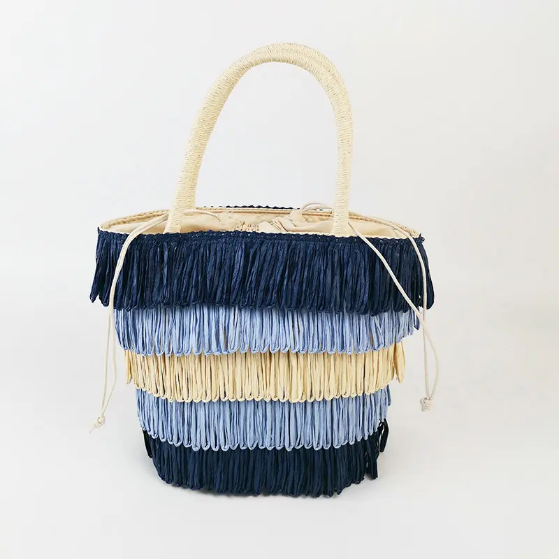 Casual Bohemia Women's Bucket Shoulder Bag Luxury Straw Woven Portable Large Capacity Handbag Summer Beach Travel Shopping Tote