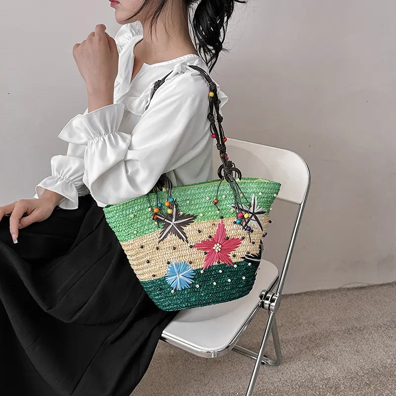 Casual Straw Large Capacity Shopper Tote Fashion Design Wicker Woven Purse and Handbag For Women Summer Travel Beach Bag bolsa