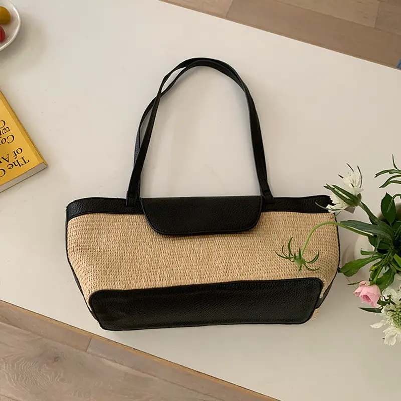 Retro Seaside Vacation Style Beach Bag Stylish Versatile Hand-held Basket Woven Bag Fashionable Shoulder Bags