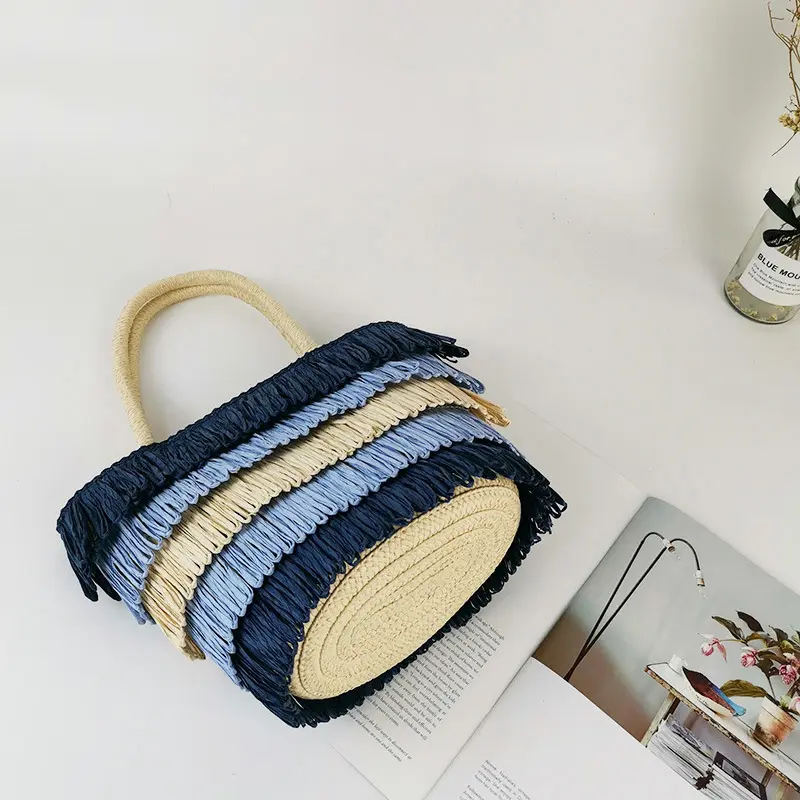 Casual Bohemia Women's Bucket Shoulder Bag Luxury Straw Woven Portable Large Capacity Handbag Summer Beach Travel Shopping Tote