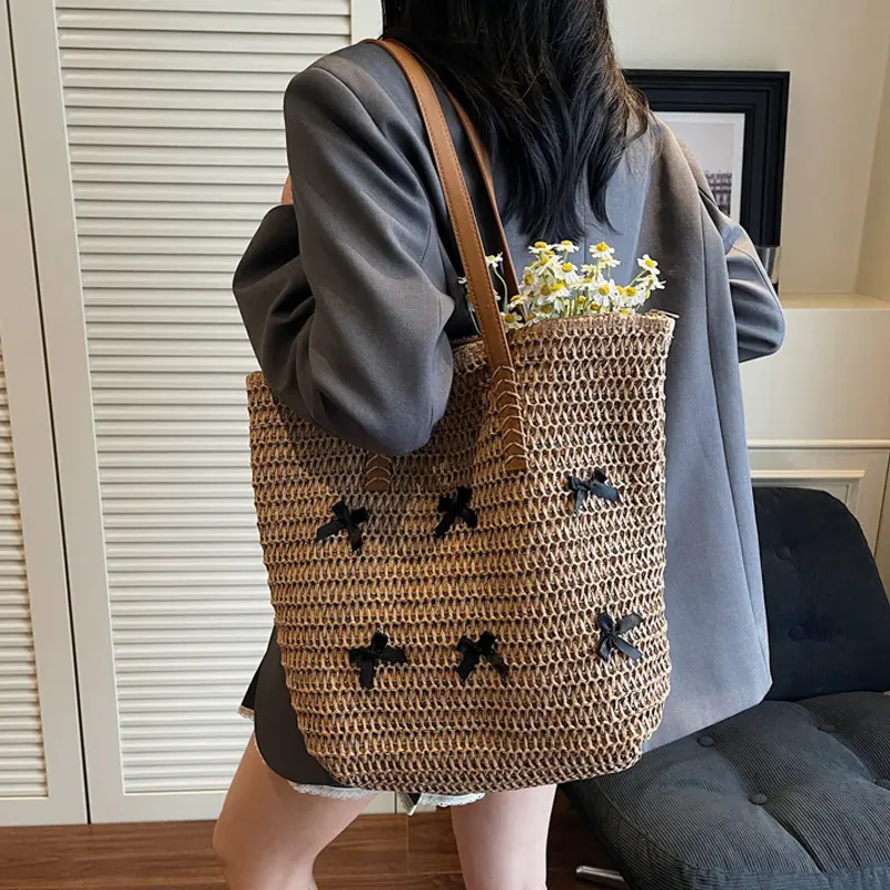 Women Handbag Summer Beach Bag Rattan Woven Handmade Knitted Straw Large Capacity Totes Bohemia Shoulder Bag