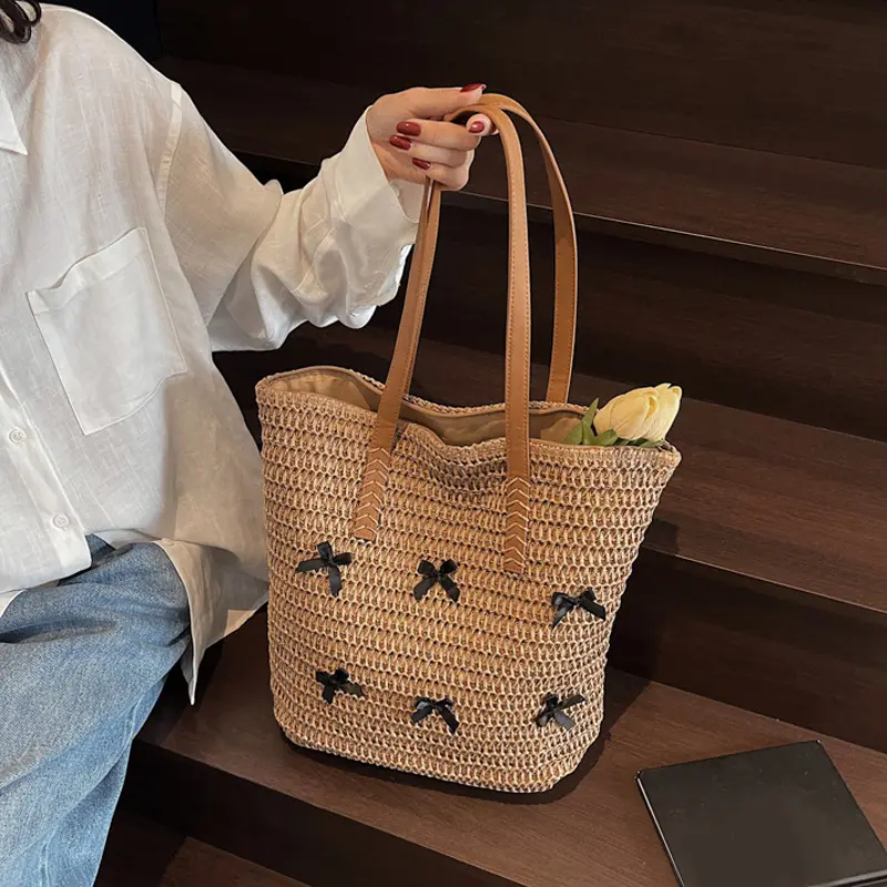 Women Handbag Summer Beach Bag Rattan Woven Handmade Knitted Straw Large Capacity Totes Bohemia Shoulder Bag