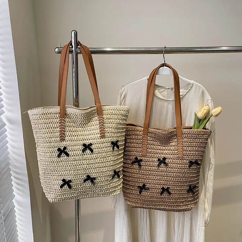 Women Handbag Summer Beach Bag Rattan Woven Handmade Knitted Straw Large Capacity Totes Bohemia Shoulder Bag