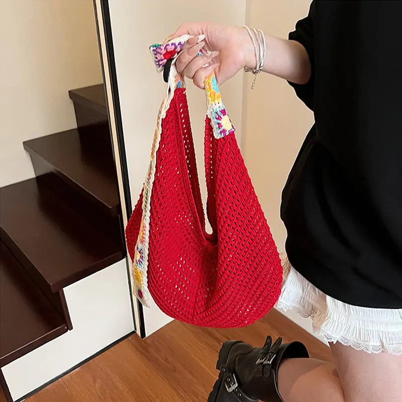 Summer Woven Shoulder Bag Women Knitting Beach Tote Handbags Hollow Out Causal Shopping Ladies Crochet Handbag