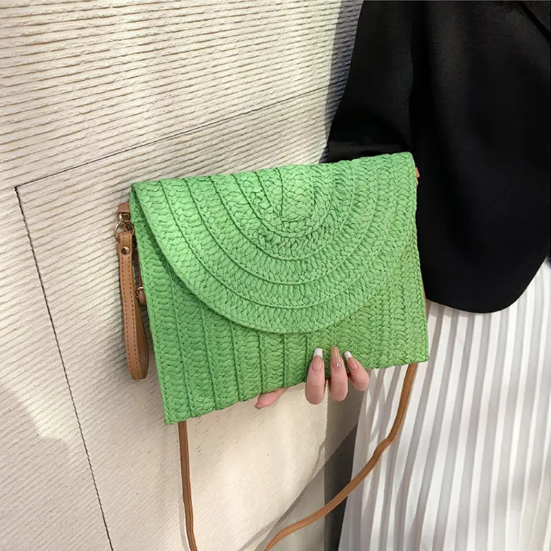 Summer Beach Bag Clutch Envelope Bag Straw Woven Crossbody Bag for Women Shoulder Bags Ladies Casual Travel Wrist Shopper Totes