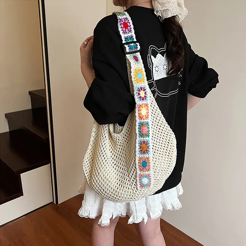 Summer Woven Shoulder Bag Women Knitting Beach Tote Handbags Hollow Out Causal Shopping Ladies Crochet Handbag