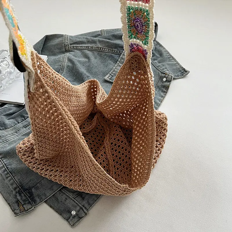 Summer Woven Shoulder Bag Women Knitting Beach Tote Handbags Hollow Out Causal Shopping Ladies Crochet Handbag