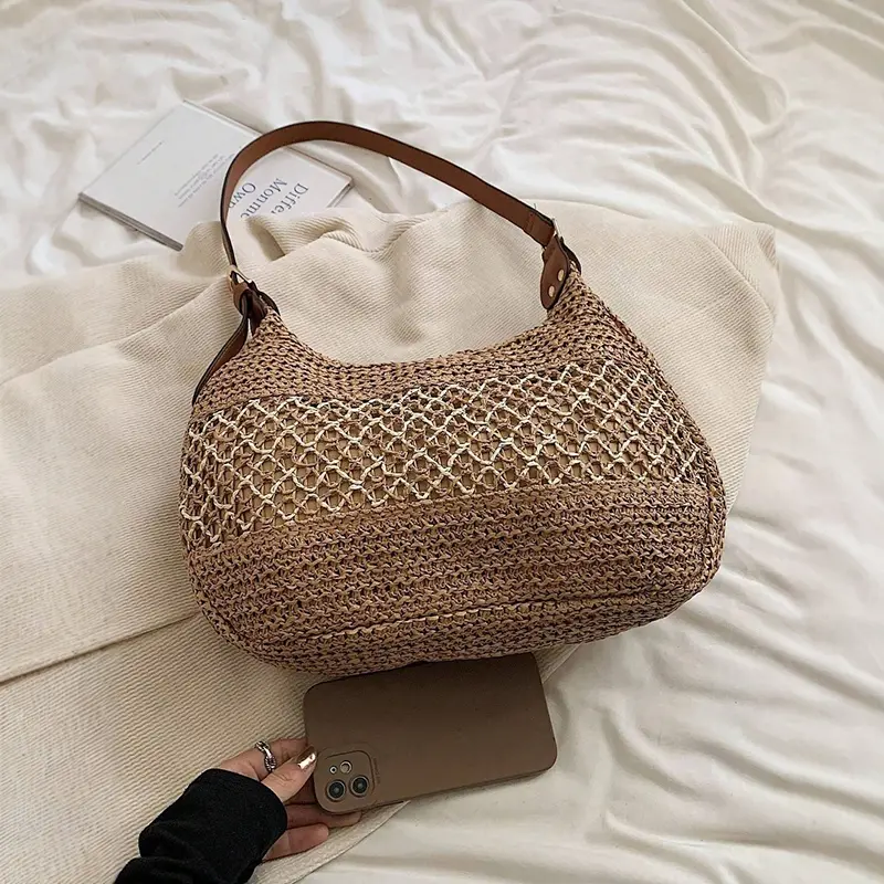 Straw Woven Bag Women's Handbag Adjustable Strap Summer Underarm Bag Large Capacity Fashion Hollow Knitted Shoulder Bags