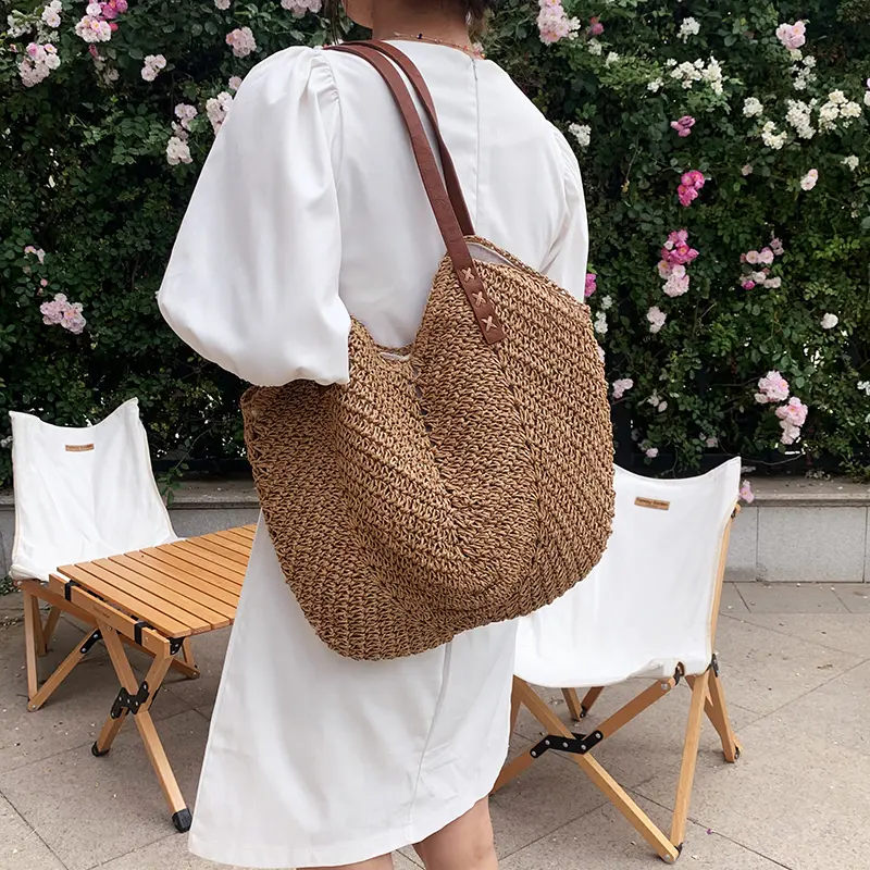 Large Capacity Summer Beach Straw Shoulder Bags Simple Luxury Brand Fashion Travel Handbag Female Top Handle Shopping Tote Purse