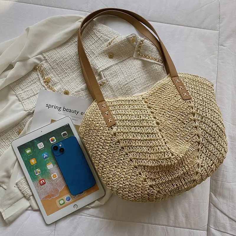 Large Capacity Summer Beach Shoulder Bags Simple Luxury Design Fashion Travel Handbag Female Straw Woven Top Handle Shopper Tote