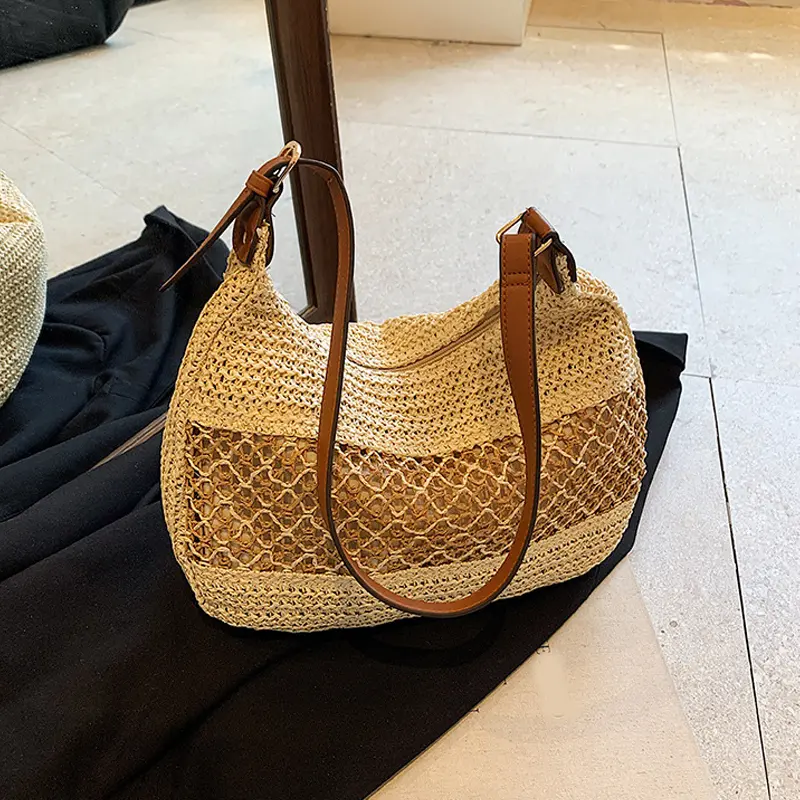 Straw Woven Bag Women's Handbag Adjustable Strap Summer Underarm Bag Large Capacity Fashion Hollow Knitted Shoulder Bags