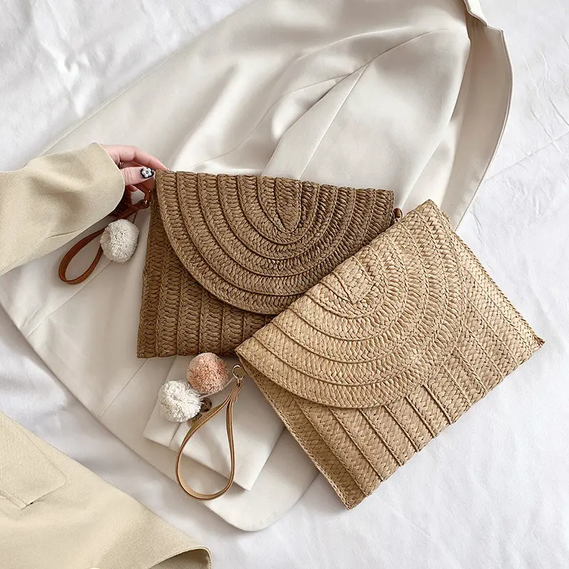 Straw Woven Shoulder Bag Clutch Crossbody Bag Casual Beach Summer Handmade Envelope Bags for Women Bohemia Purse Wallet bolsa