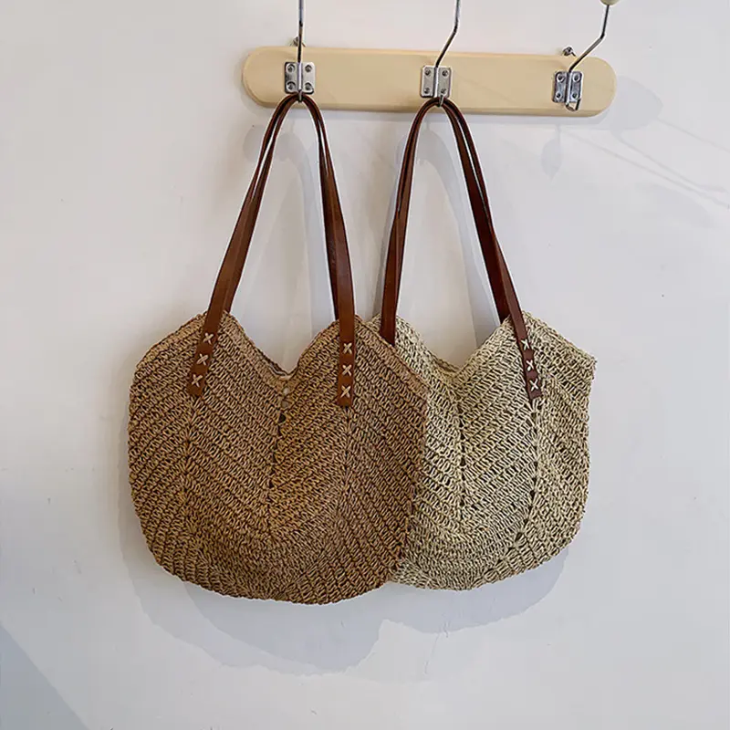 Large Capacity Summer Beach Straw Shoulder Bags Simple Luxury Brand Fashion Travel Handbag Female Top Handle Shopping Tote Purse