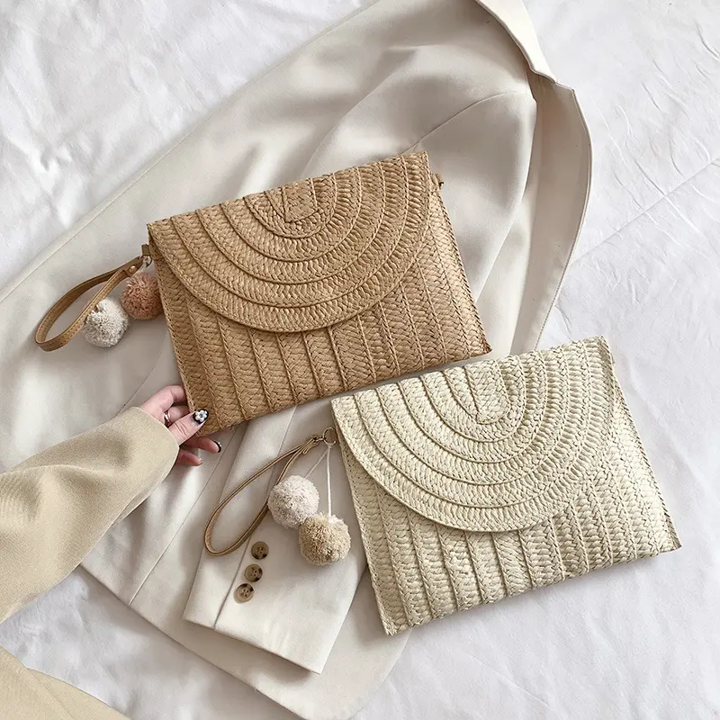 Straw Woven Shoulder Bag Clutch Crossbody Bag Casual Beach Summer Handmade Envelope Bags for Women Bohemia Purse Wallet bolsa