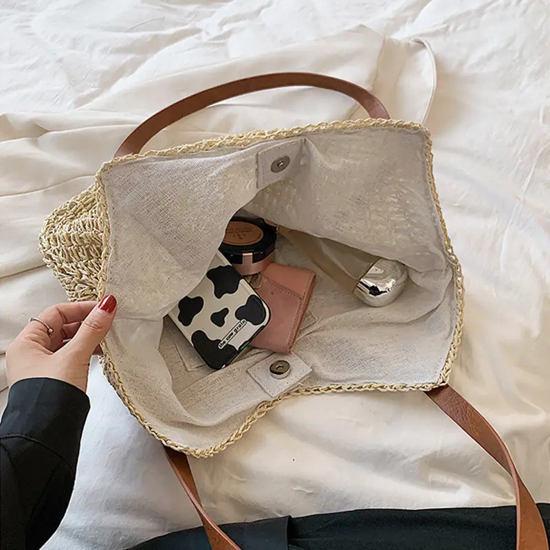 Large Capacity Summer Beach Straw Shoulder Bags Simple Luxury Brand Fashion Travel Handbag Female Top Handle Shopping Tote Purse