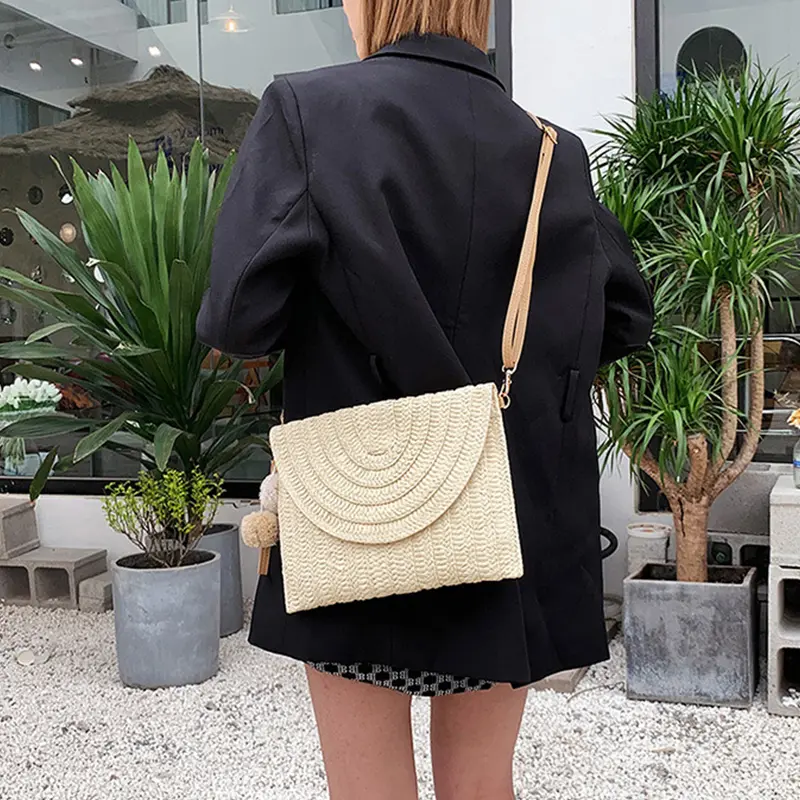 Straw Woven Shoulder Bag Clutch Crossbody Bag Casual Beach Summer Handmade Envelope Bags for Women Bohemia Purse Wallet bolsa