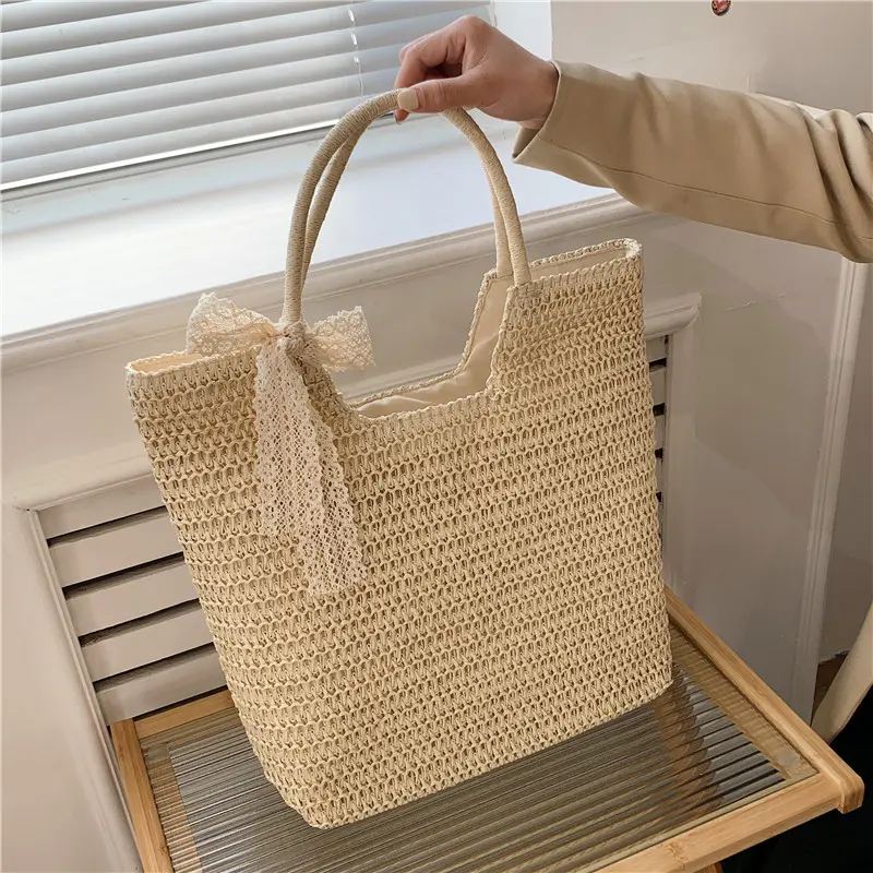 Fashion Large Capacity Shoulder Shopper Totes Women Straw Woven Beach Bag Basket Handbag Bohemia Rattan Knitted Top Handle Bags