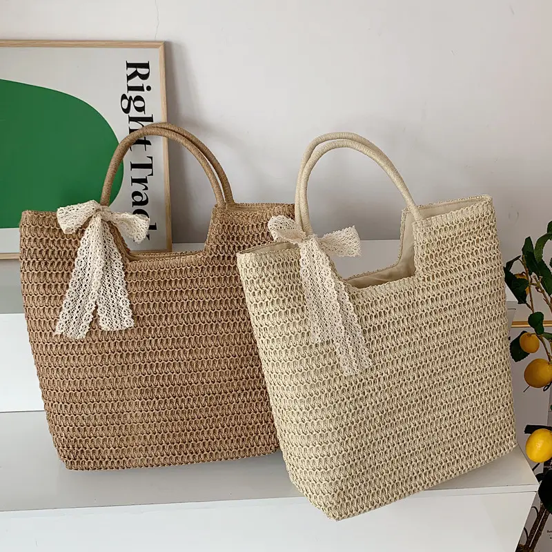 Fashion Large Capacity Shoulder Shopper Totes Women Straw Woven Beach Bag Basket Handbag Bohemia Rattan Knitted Top Handle Bags