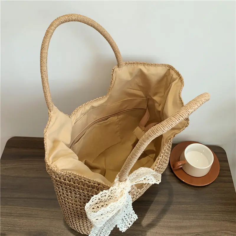 Fashion Large Capacity Shoulder Shopper Totes Women Straw Woven Beach Bag Basket Handbag Bohemia Rattan Knitted Top Handle Bags