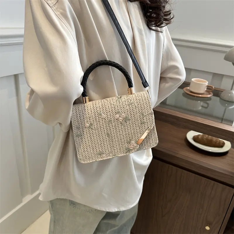 Fashion Summer Straw Top-handle Bags Flower Versatile Women's Crossbody Shoulder Bags Ladies Designer Handbags For Gift
