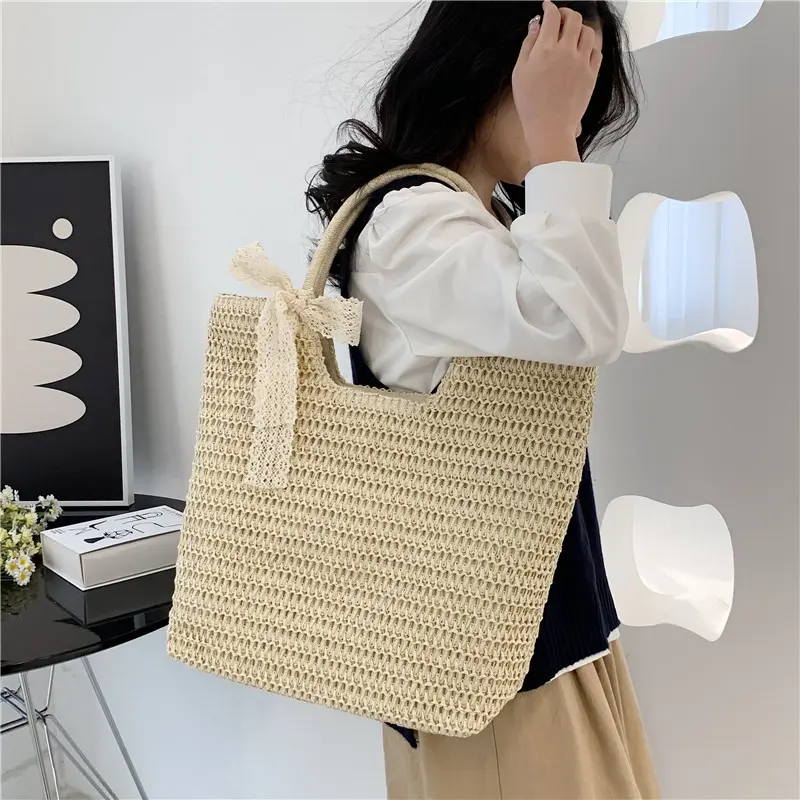 Fashion Large Capacity Shoulder Shopper Totes Women Straw Woven Beach Bag Basket Handbag Bohemia Rattan Knitted Top Handle Bags