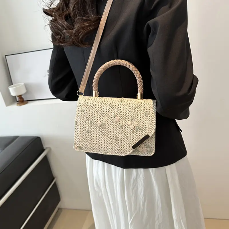 Fashion Summer Straw Top-handle Bags Flower Versatile Women's Crossbody Shoulder Bags Ladies Designer Handbags For Gift