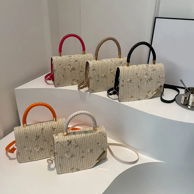 Fashion Summer Straw Top-handle Bags Flower Versatile Women's Crossbody Shoulder Bags Ladies Designer Handbags For Gift