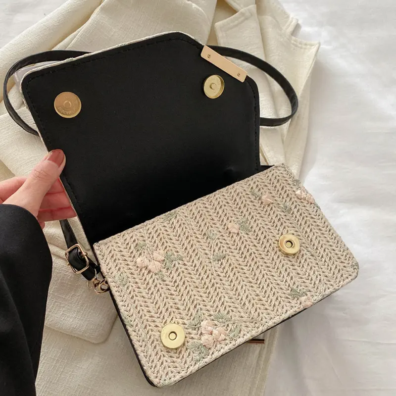 Fashion Summer Straw Top-handle Bags Flower Versatile Women's Crossbody Shoulder Bags Ladies Designer Handbags For Gift