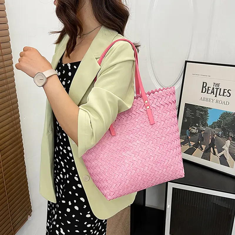 Fashion Women Straw Woven Bag Casual Basket Shoulder Bag Large Capacity Handbags Wicker Summer Beach Travel Shopping Totes