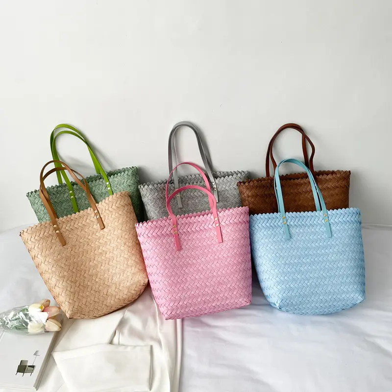 Fashion Women Straw Woven Bag Casual Basket Shoulder Bag Large Capacity Handbags Wicker Summer Beach Travel Shopping Totes